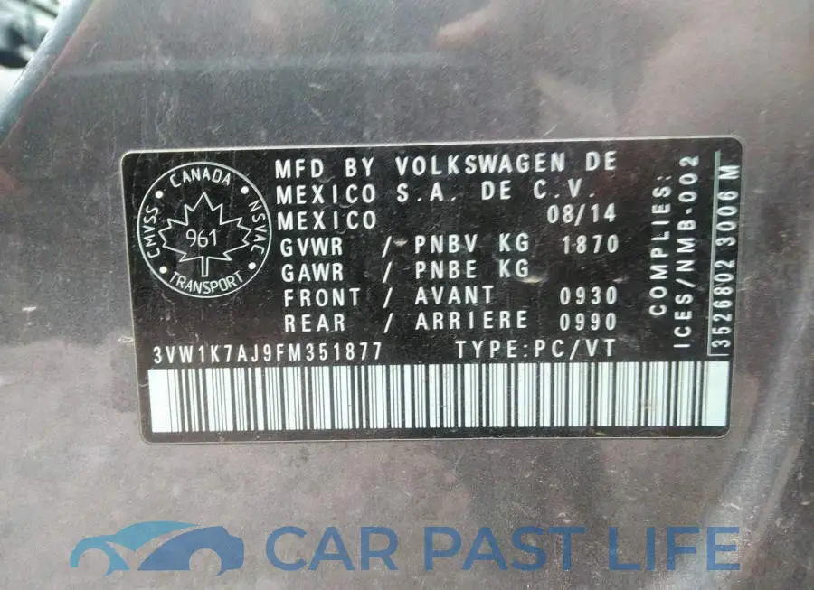 3VW1K7AJ9FM351877# 9