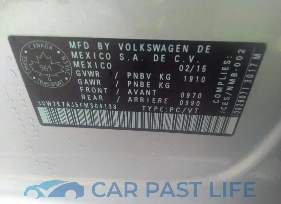 3VW2K7AJ5FM304138# 9
