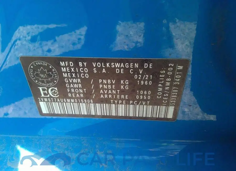 3VW6T7AU6MM015906# 9