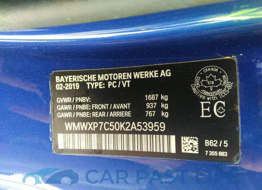 WMWXP7C50K2A53959# 9