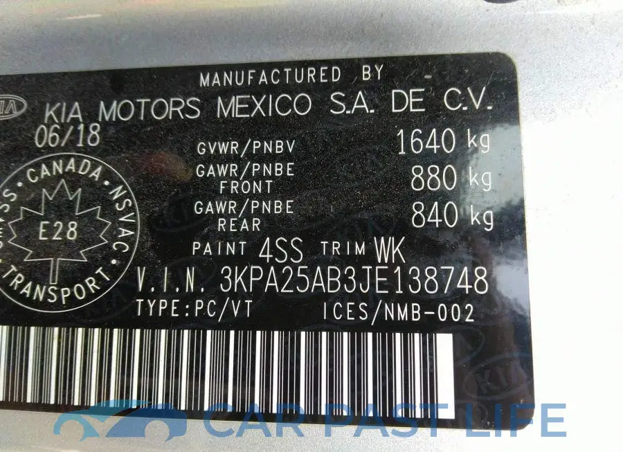 3KPA25AB3JE138748# 9