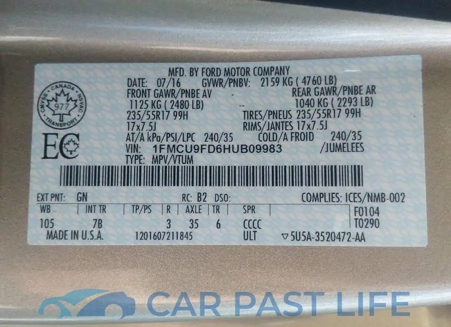 1FMCU9FD6HUB09983# 9