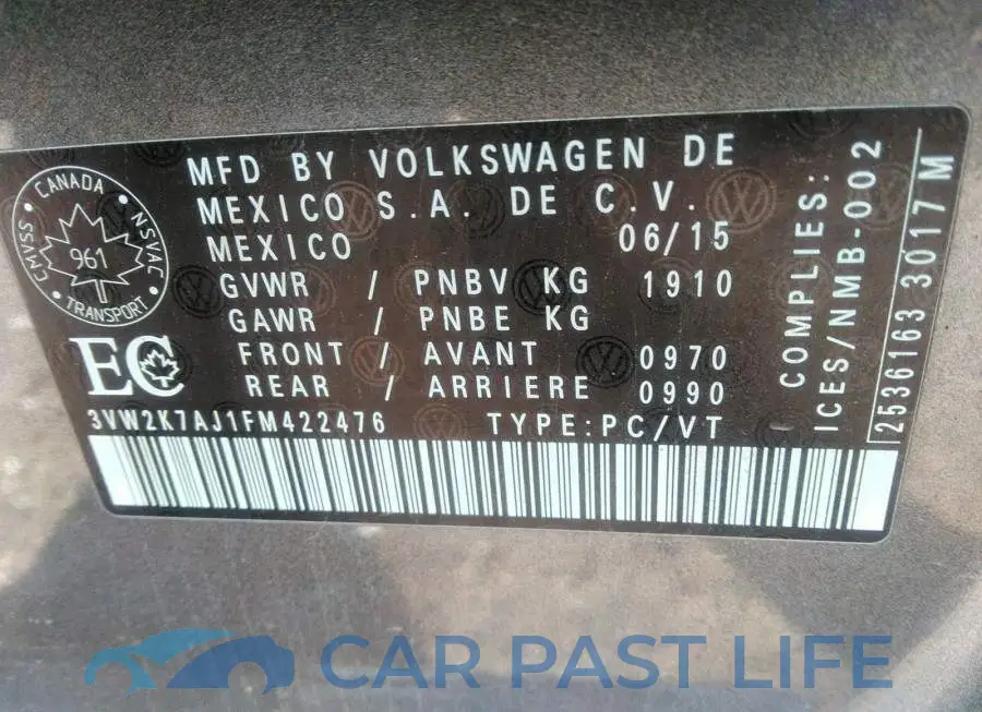 3VW2K7AJ1FM422476# 9