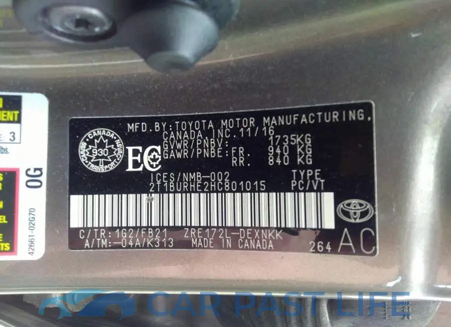 2T1BURHE2HC801015# 9