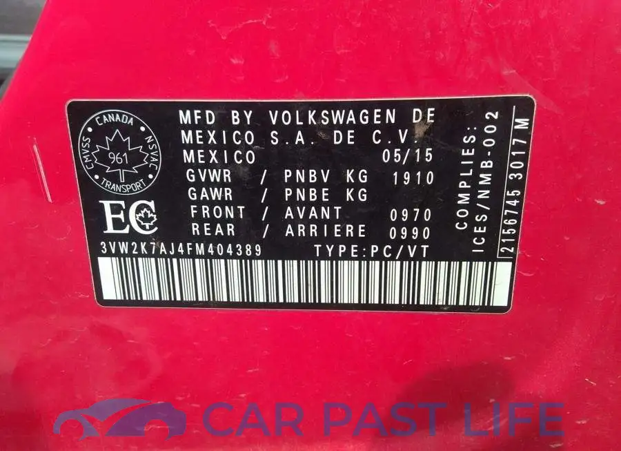 3VW2K7AJ4FM404389# 9