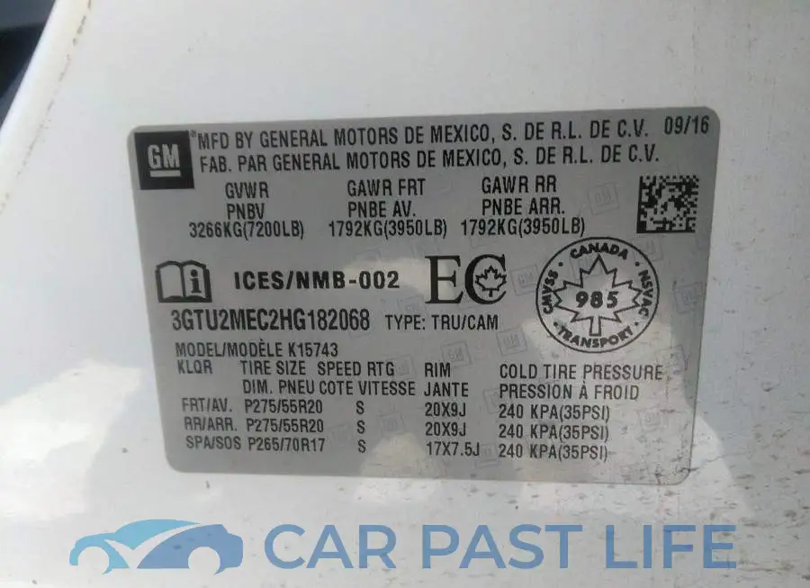 3GTU2MEC2HG182068# 9