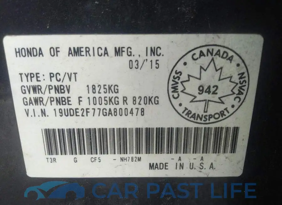 19UDE2F77GA800478# 9