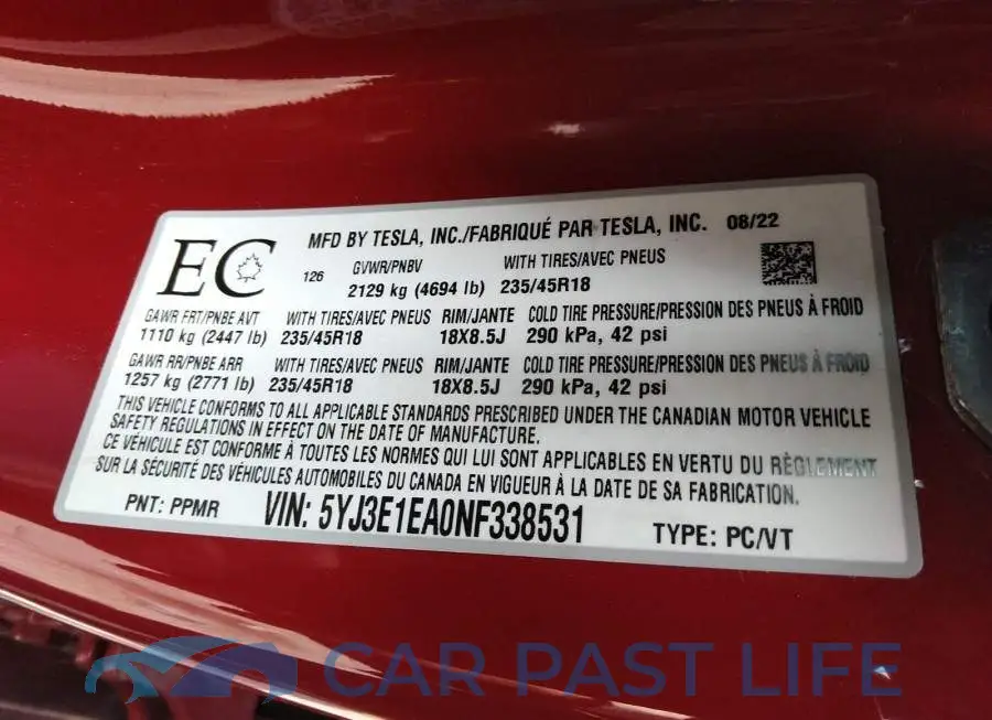 5YJ3E1EA0NF338531# 9