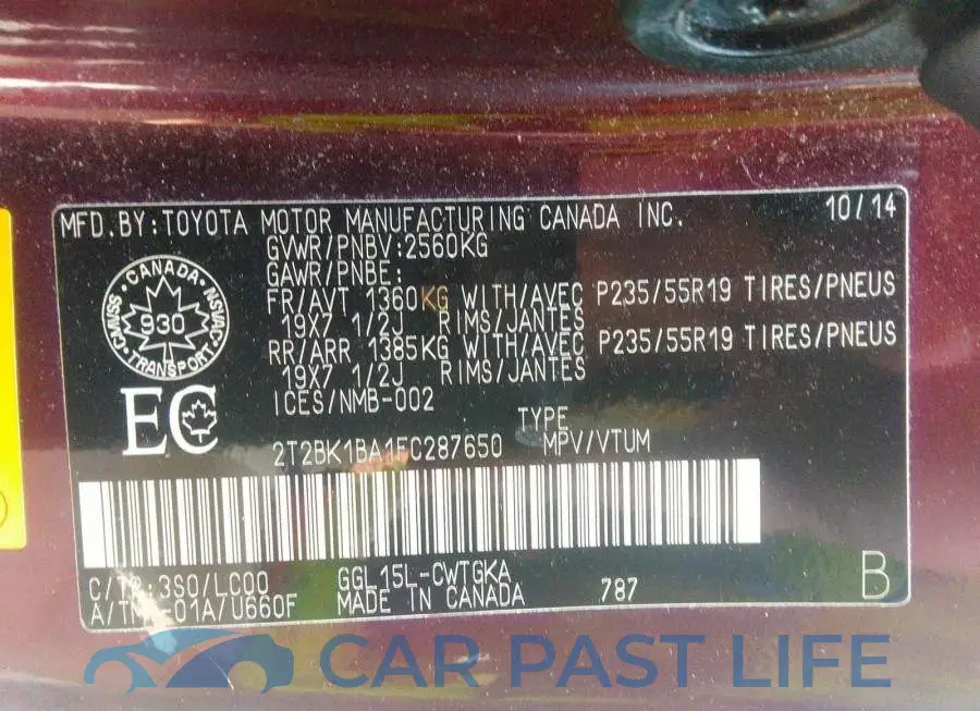 2T2BK1BA1FC287650# 9
