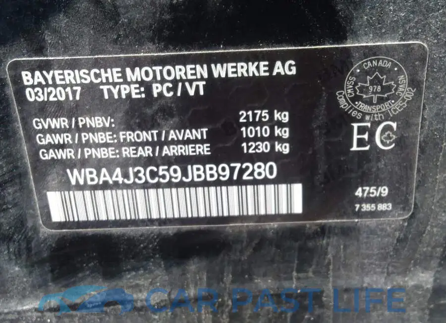 WBA4J3C59JBB97280# 9