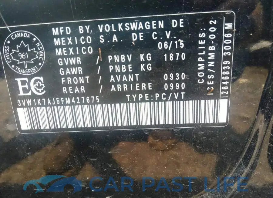 3VW1K7AJ5FM427675# 9