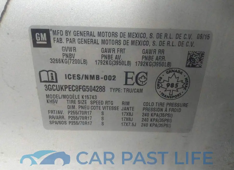 3GCUKPEC8FG504288# 9