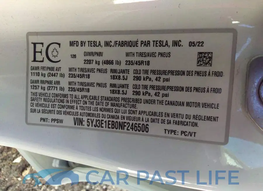 5YJ3E1EB0NF246506# 9