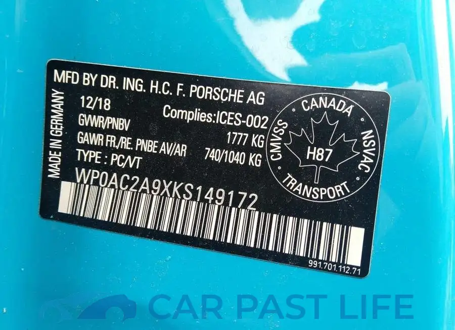WP0AC2A9XKS149172# 9