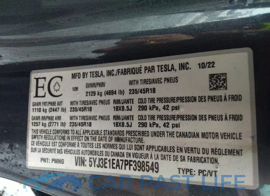 5YJ3E1EA7PF398549# 9