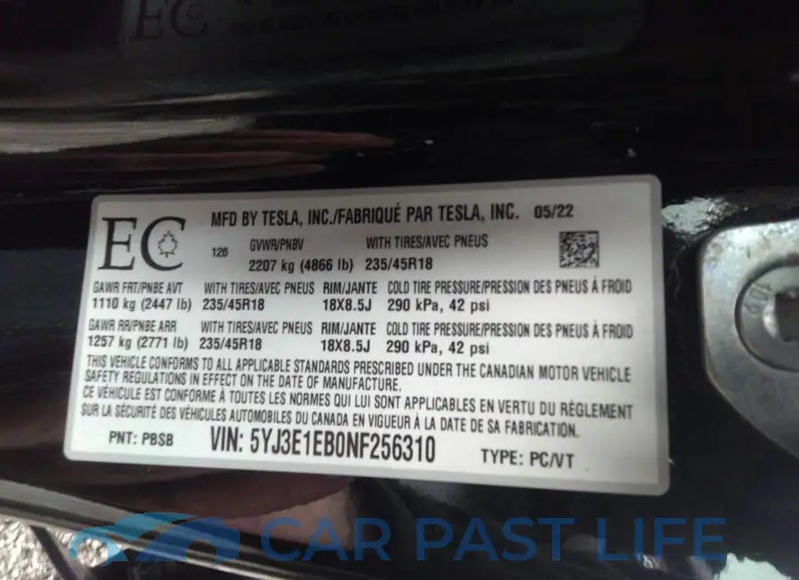 5YJ3E1EB0NF256310# 9