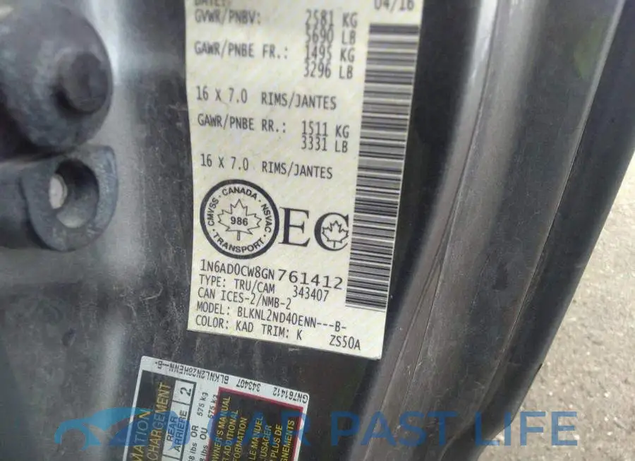 1N6AD0CW8GN761412# 9
