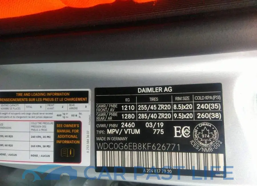 WDC0G6EB8KF626771# 9
