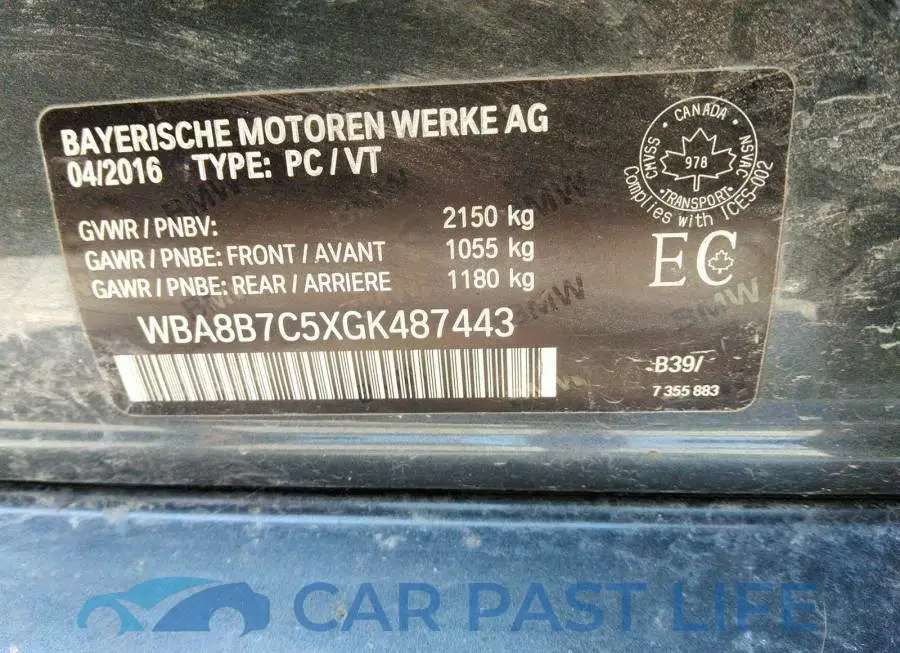 WBA8B7C5XGK487443# 9