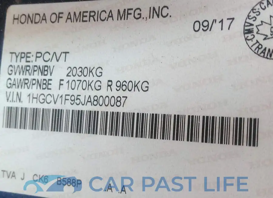 1HGCV1F95JA800087# 9