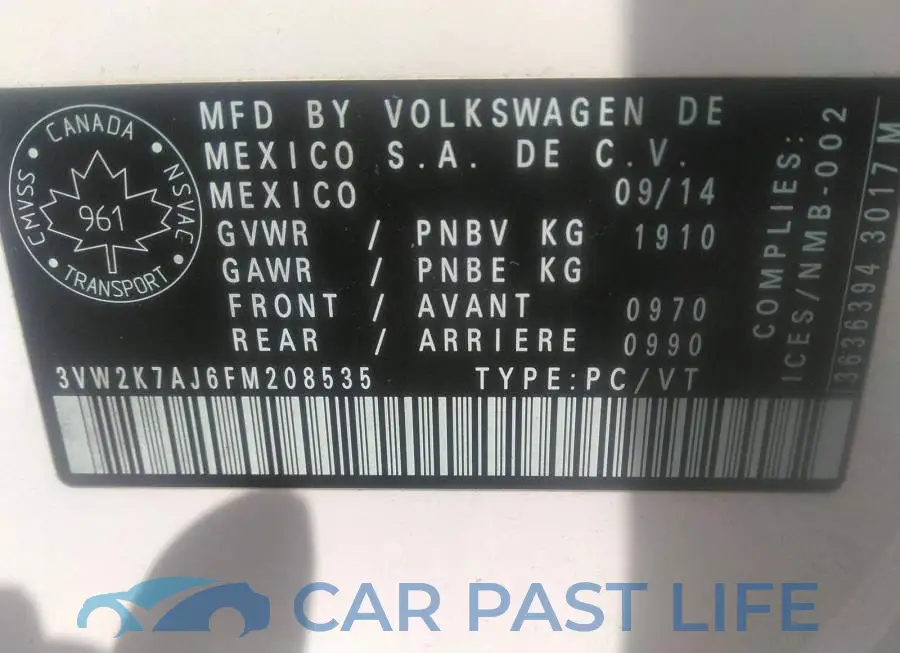 3VW2K7AJ6FM208535# 9