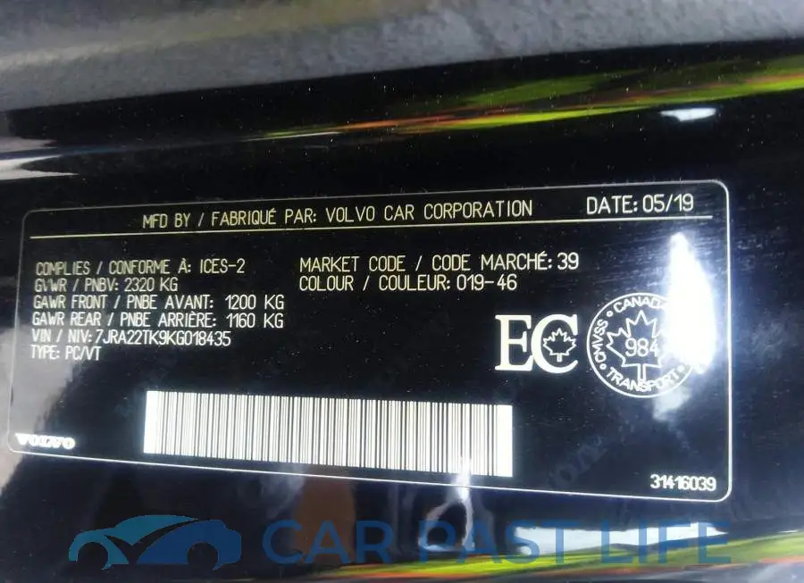 7JRA22TK9KG018435# 9