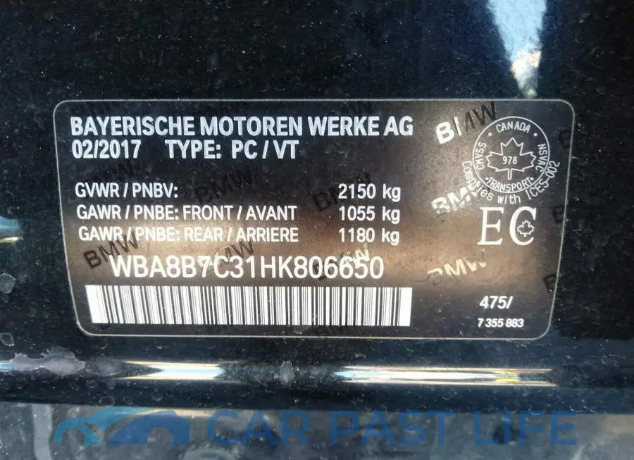 WBA8B7C31HK806650# 9