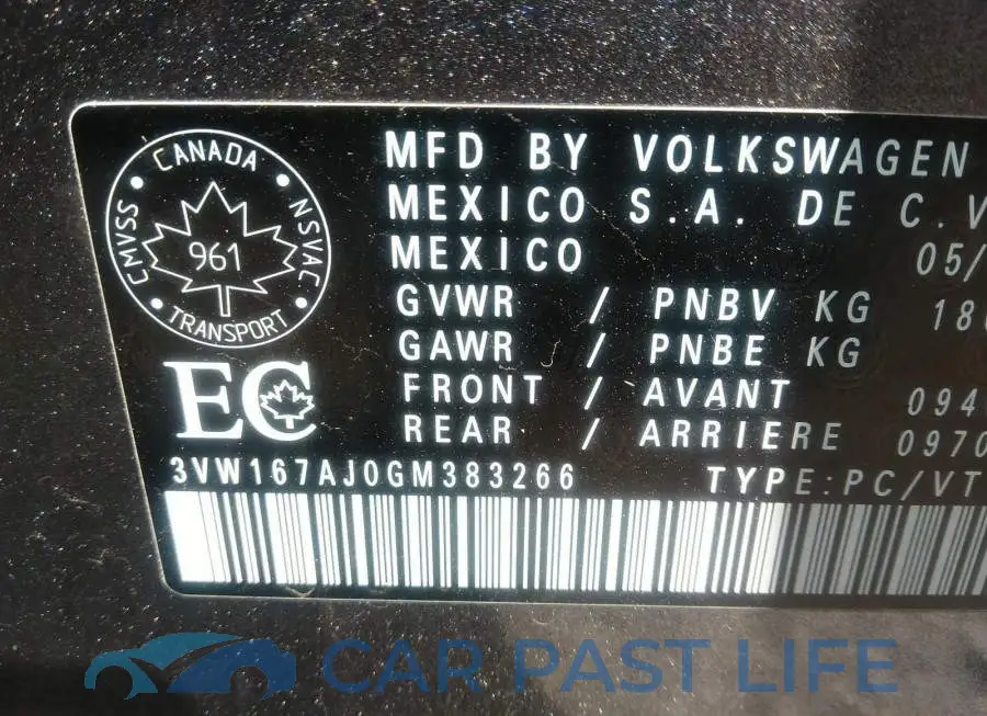3VW167AJ0GM383266# 9