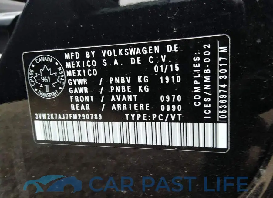3VW2K7AJ7FM290789# 9