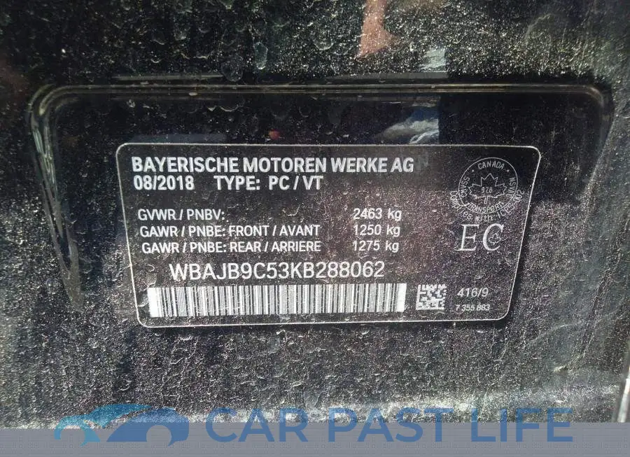 WBAJB9C53KB288062# 9