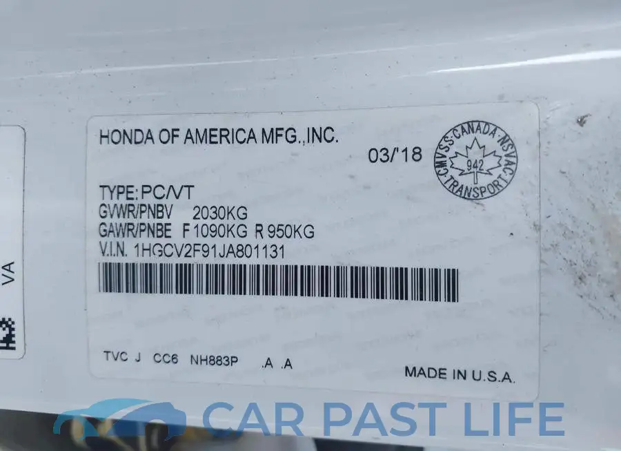 1HGCV2F91JA801131# 9