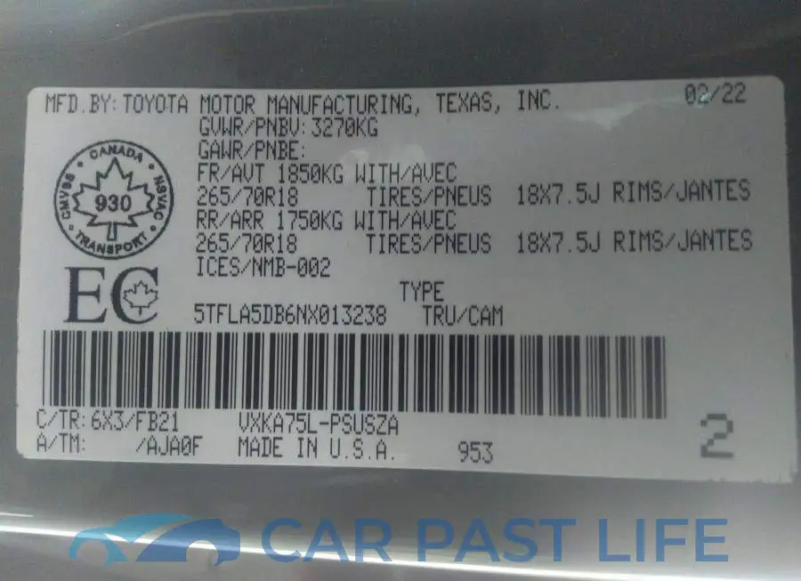 5TFLA5DB6NX013238# 9
