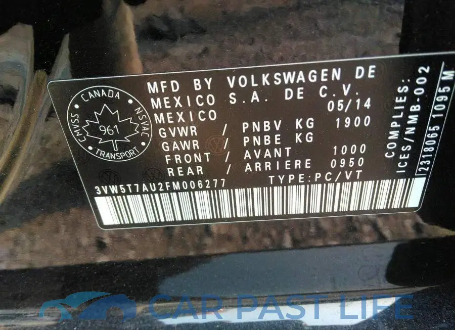 3VW5T7AU2FM006277# 9