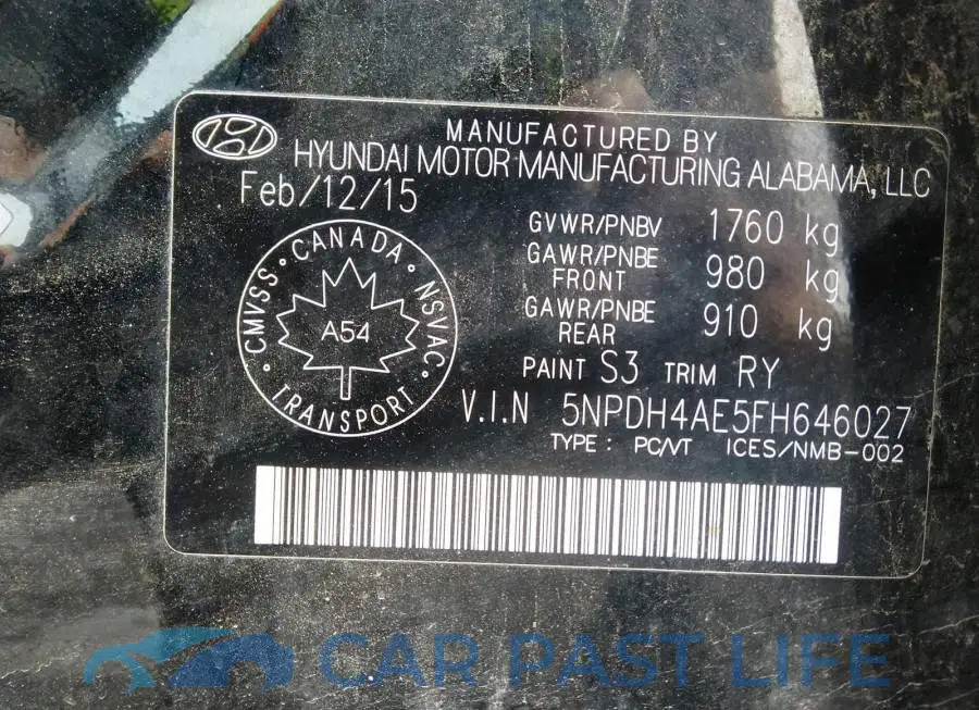 5NPDH4AE5FH646027# 9