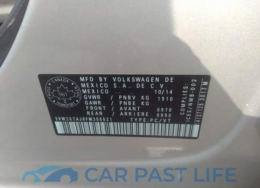 3VW2K7AJ6FM355521# 9