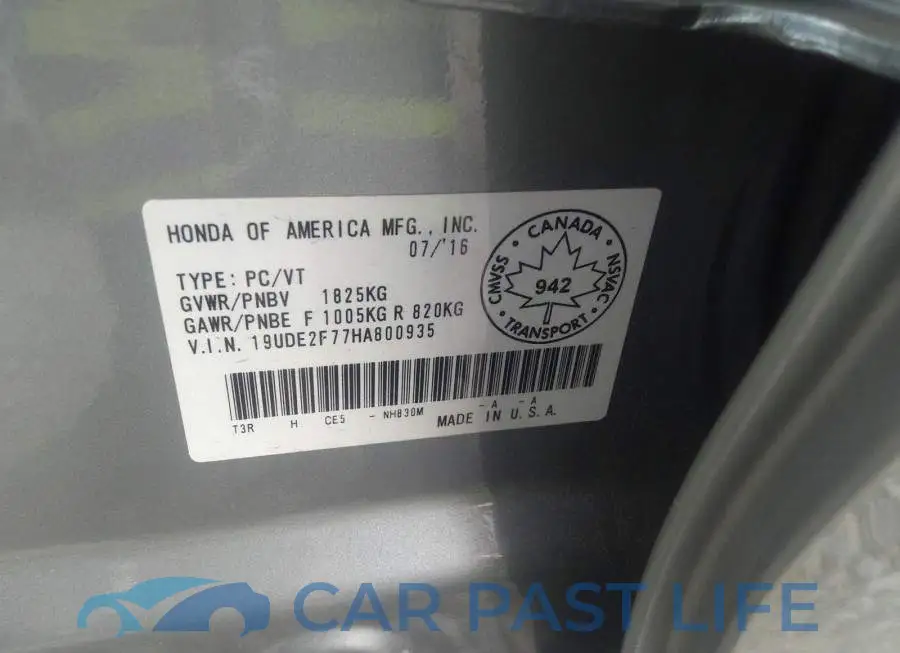 19UDE2F77HA800935# 9