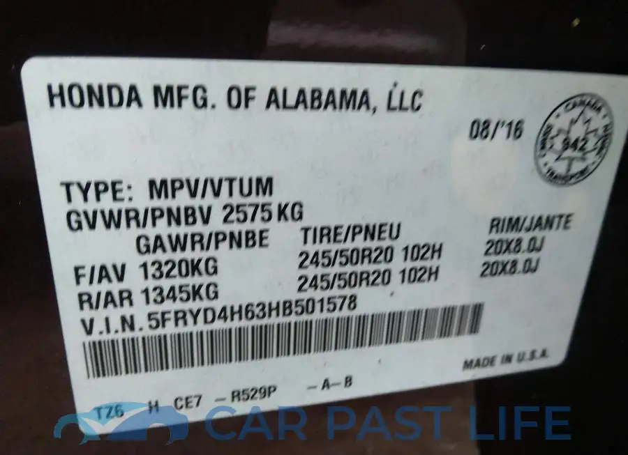 5FRYD4H63HB501578# 9