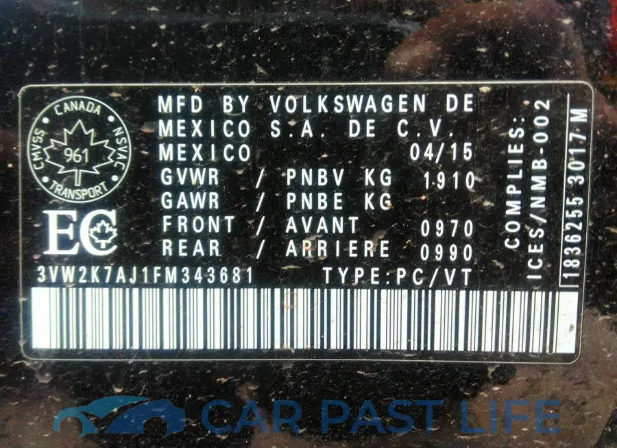 3VW2K7AJ1FM343681# 9