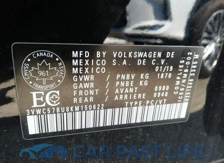 3VWC57BU8KM150622# 9