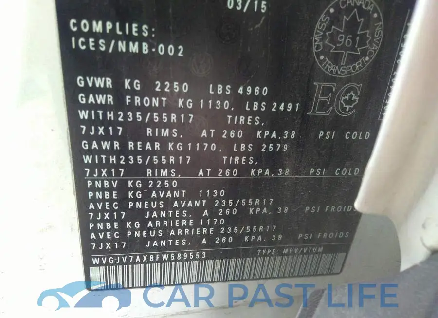 WVGJV7AX8FW589553# 9