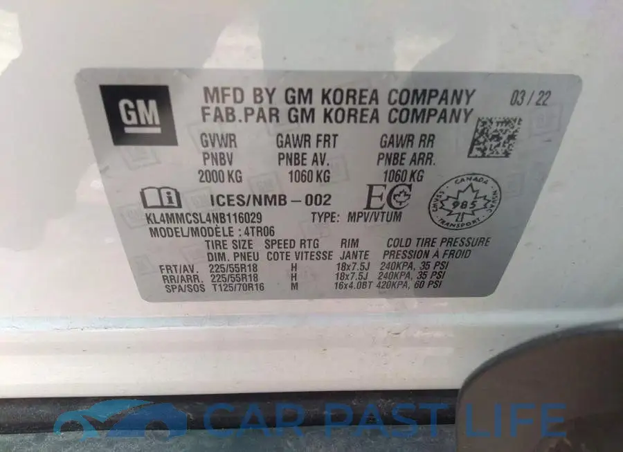 KL4MMCSL4NB116029# 9