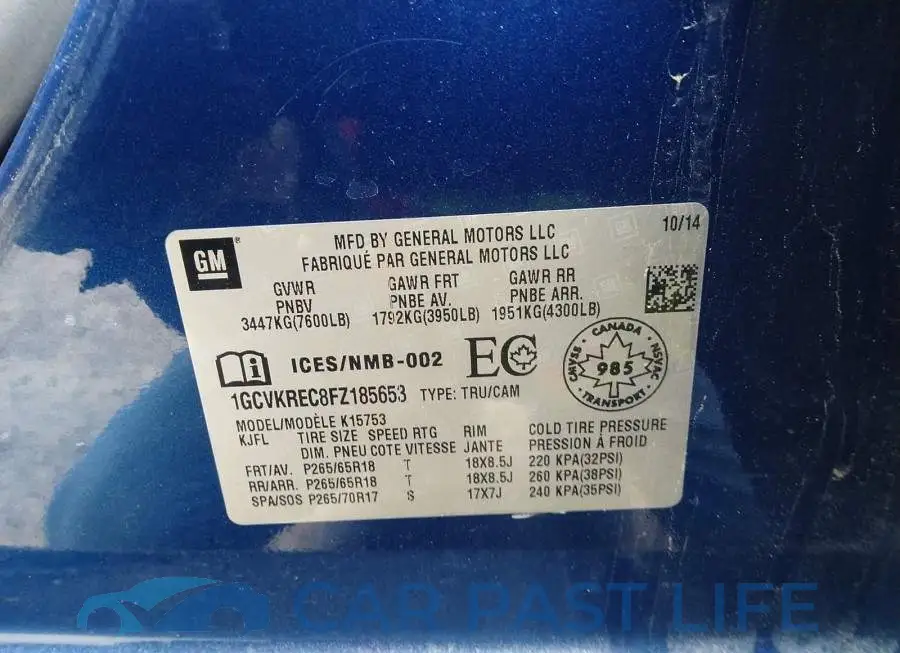 1GCVKREC8FZ185653# 9