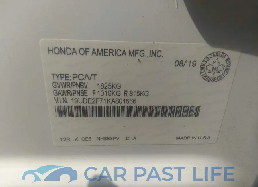 19UDE2F71KA801666# 9
