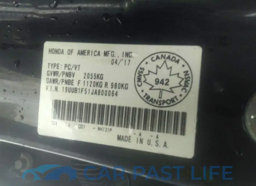 19UUB1F51JA800064# 9