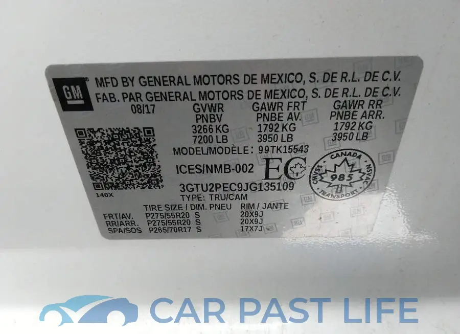 3GTU2PEC9JG135109# 9