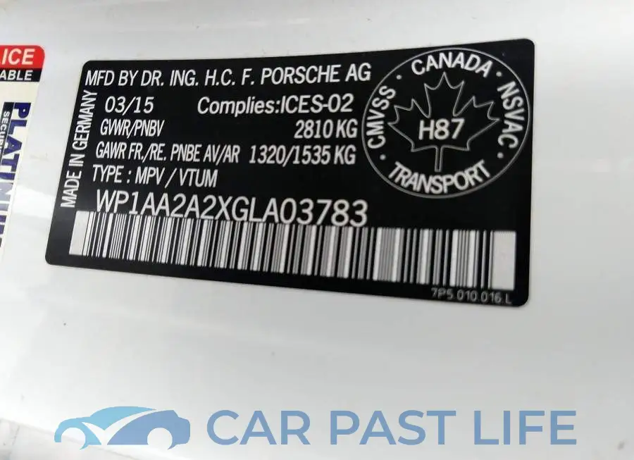 WP1AA2A2XGLA03783# 9