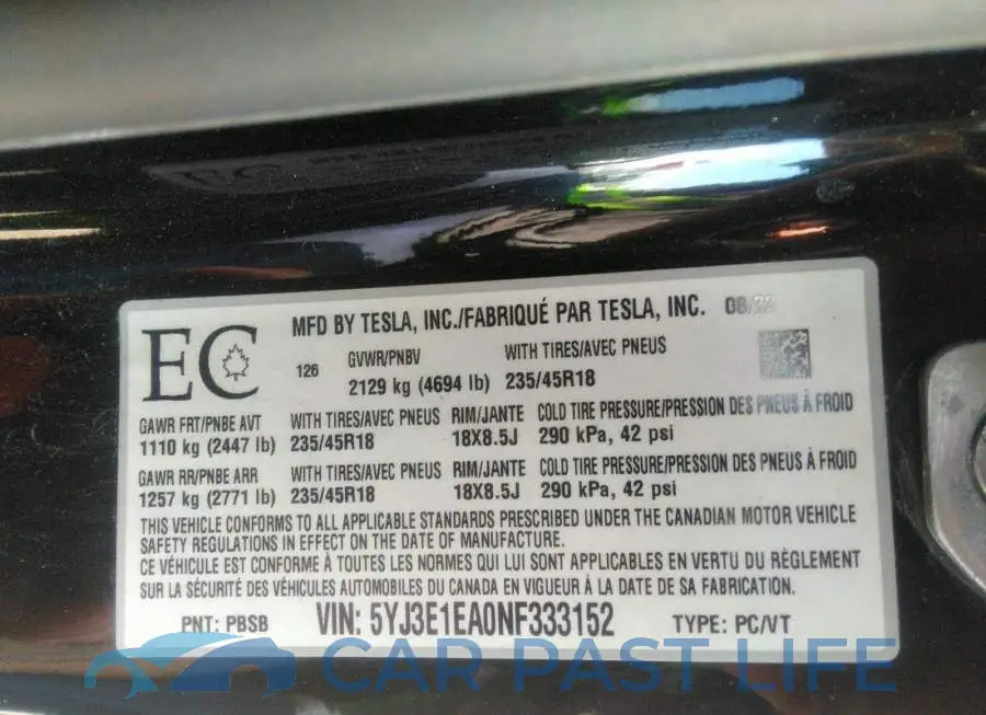 5YJ3E1EA0NF333152# 9