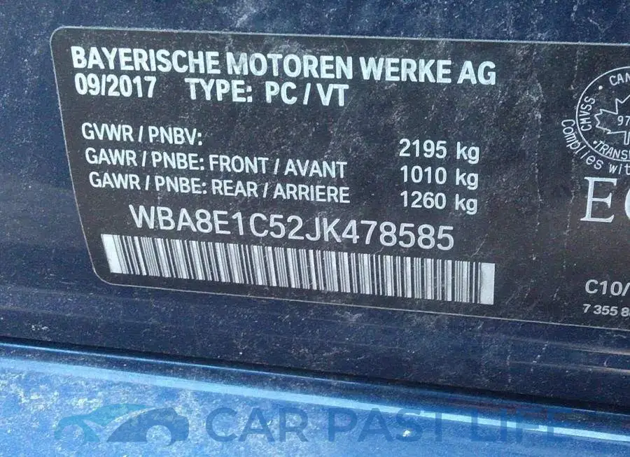 WBA8E1C52JK478585# 9