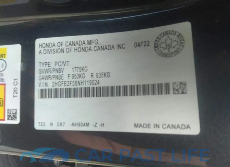 2HGFE2F56NH119024# 9
