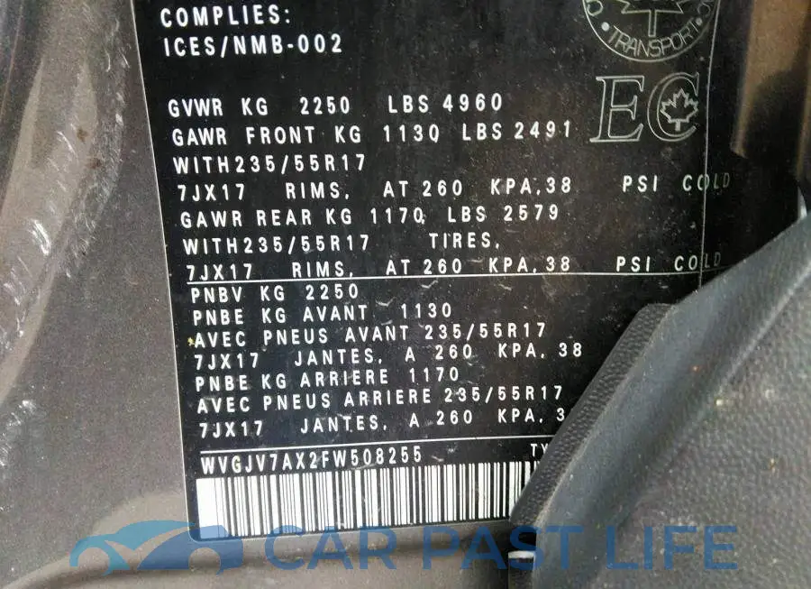 WVGJV7AX2FW508255# 9